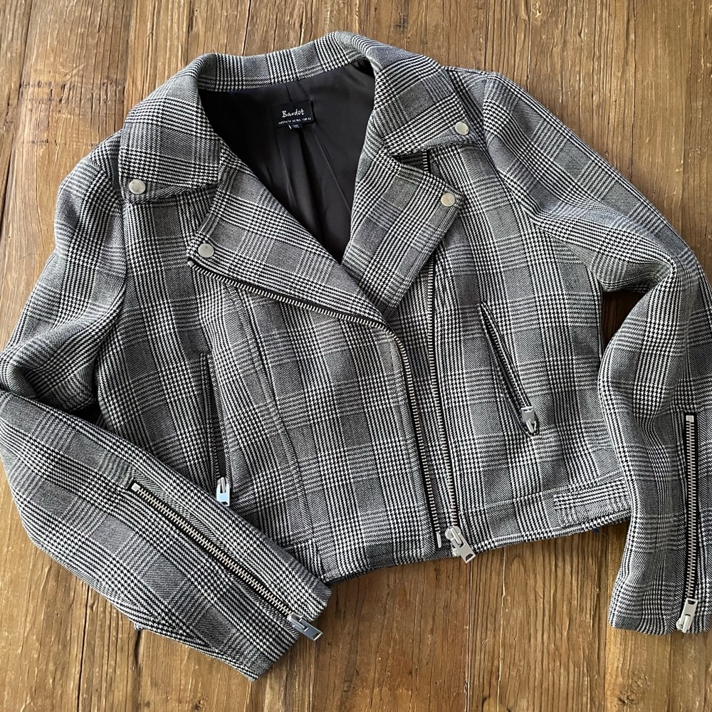 Bardot classic biker jacket Houndstooth with zippers and buckles